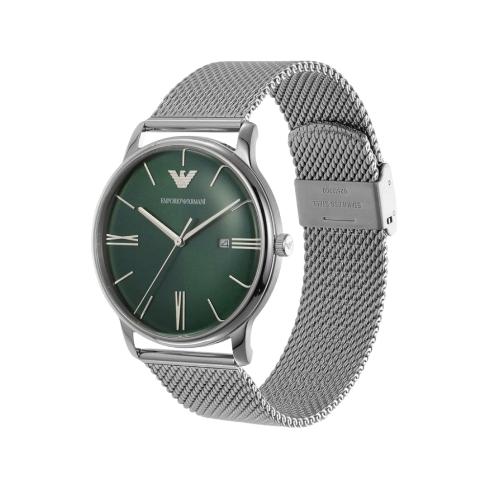 Emporio Armani Minimalist Green Dial Mesh Strap Watch | AR11578