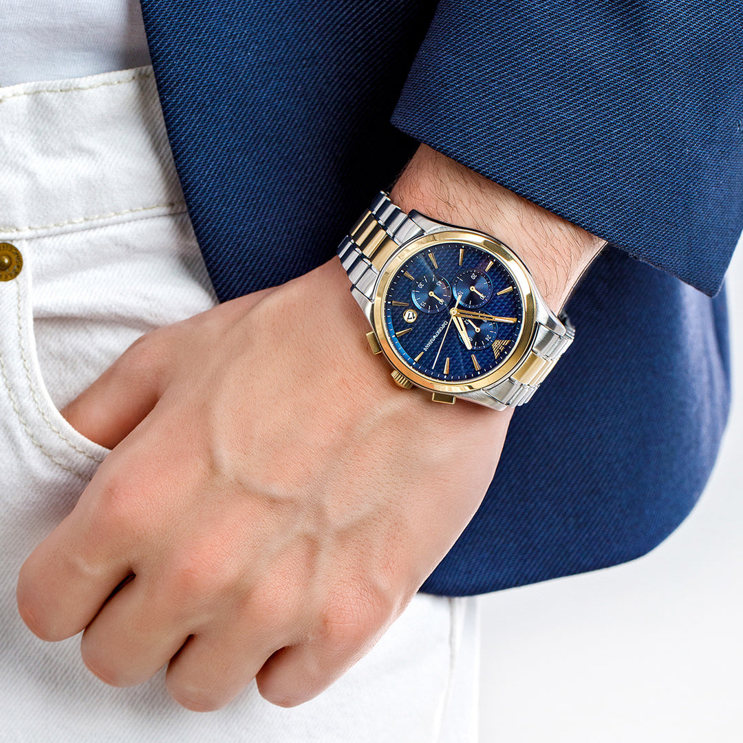 Emporio Armani Chronograph Two Tone Blue Dial Men's Watch | AR11579