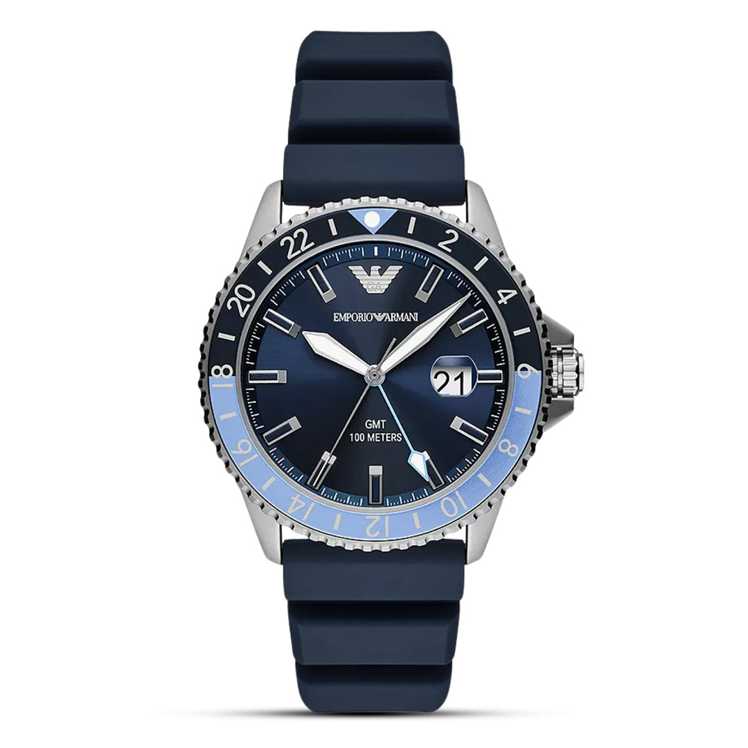 Emporio Armani Sea Explorer GMT Blue Dial Silicon Strap Watch | AR11592