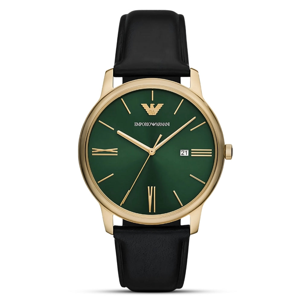 Emporio Armani Minimalist Green Dial Leather Strap Watch | AR11601