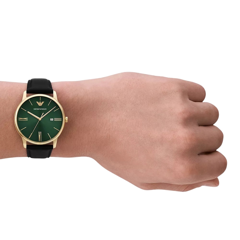 Emporio Armani Minimalist Green Dial Leather Strap Watch | AR11601