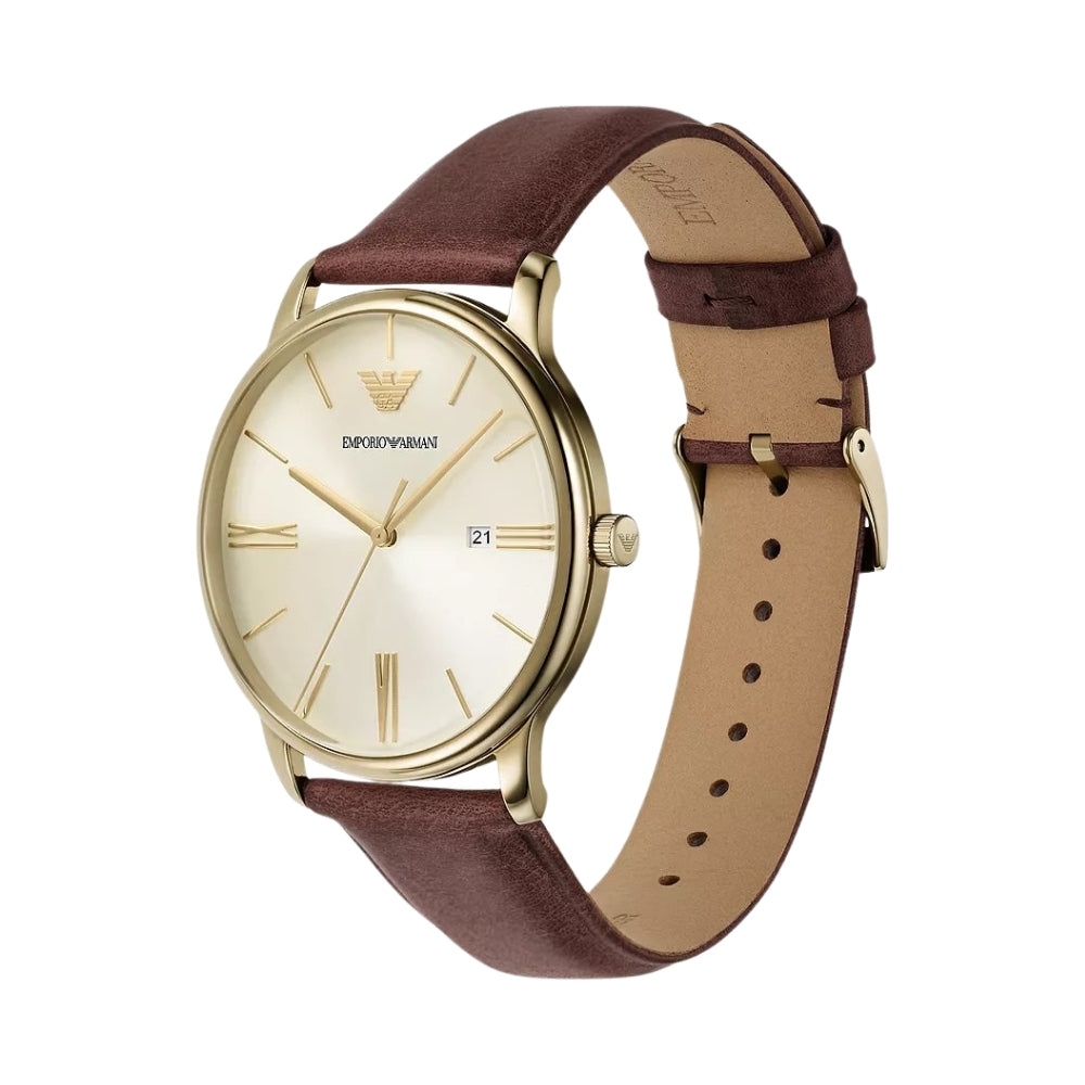 Emporio Armani Eggshell Sunray Dial Leather Strap Watch | AR11610