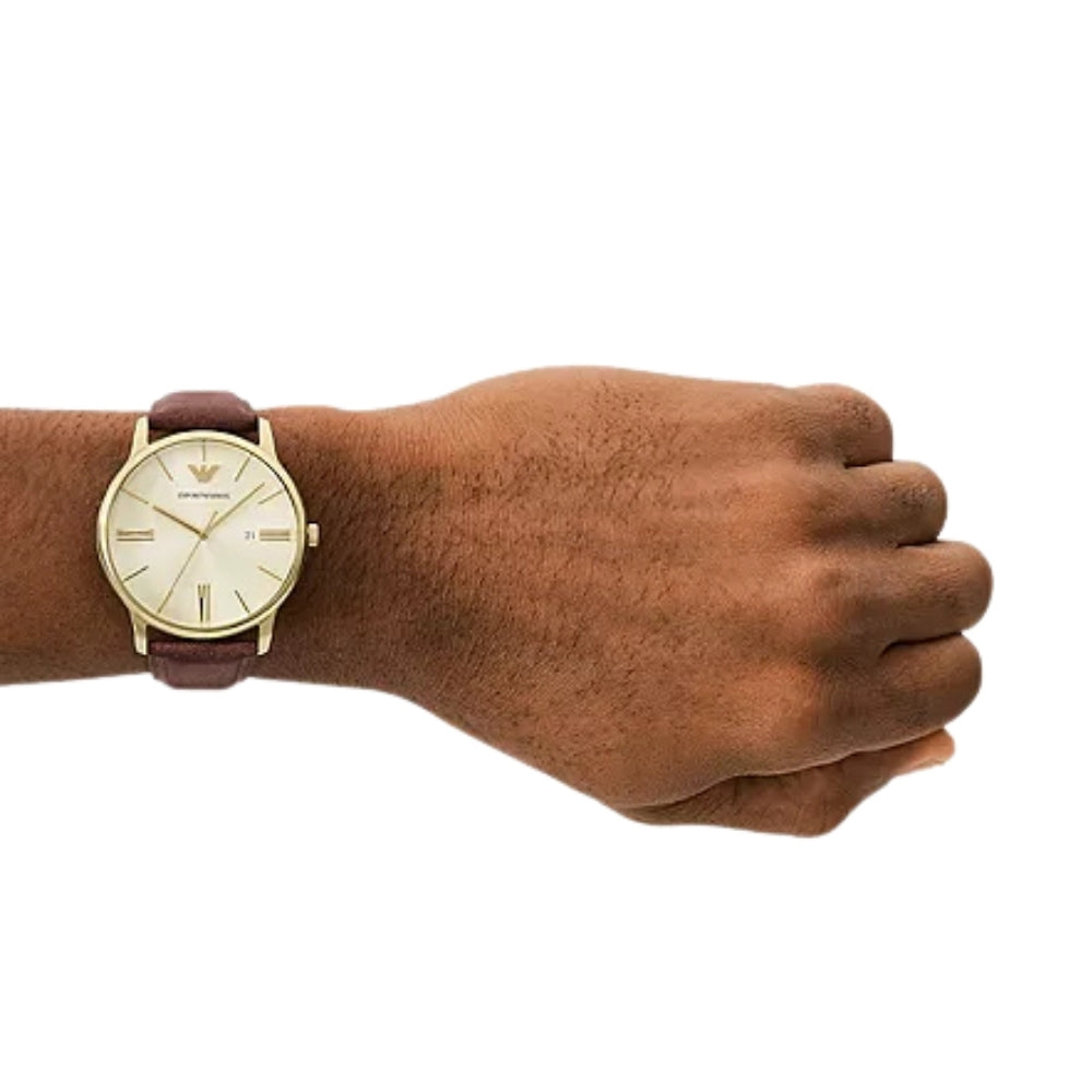 Emporio Armani Eggshell Sunray Dial Leather Strap Watch | AR11610