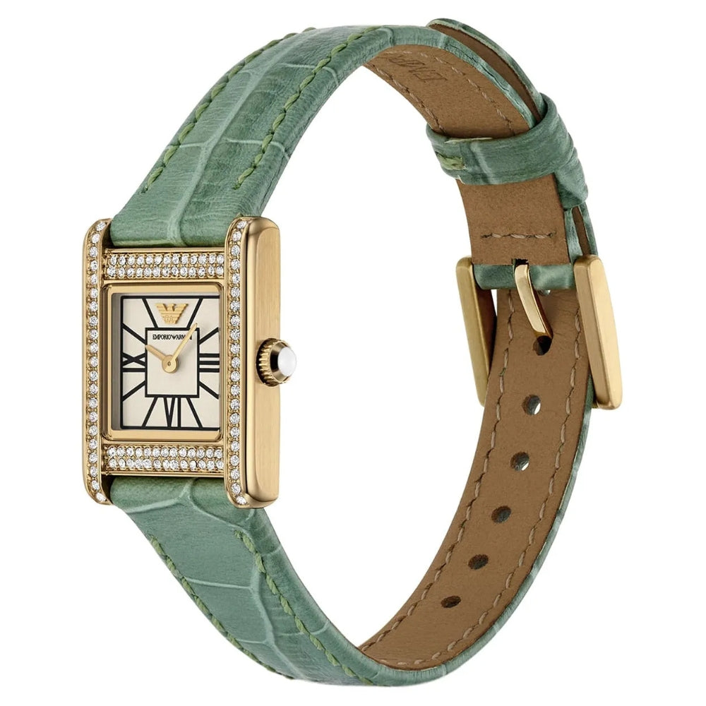 Emporio Armani Green Leather Gold Dial Ladies Watch AR11661