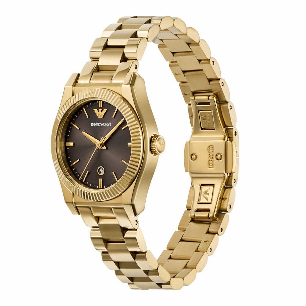 Emporio Armani Gold Tone Brown Dial Ladies Watch | AR11700