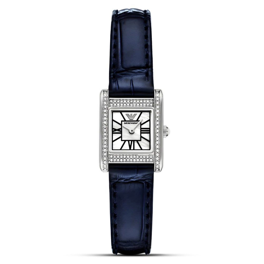 Emporio Armani Blue Leather White Dial Ladies Watch AR11718
