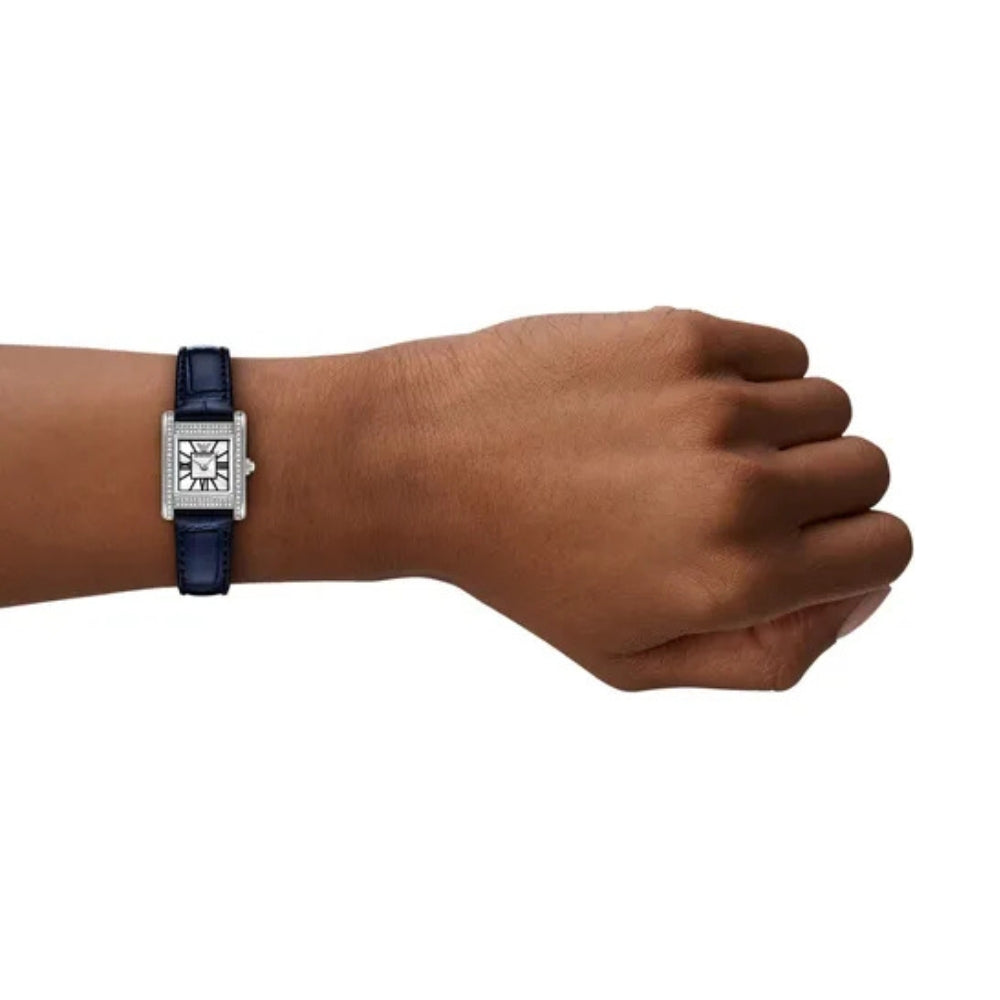 Emporio Armani Blue Leather White Dial Ladies Watch AR11718