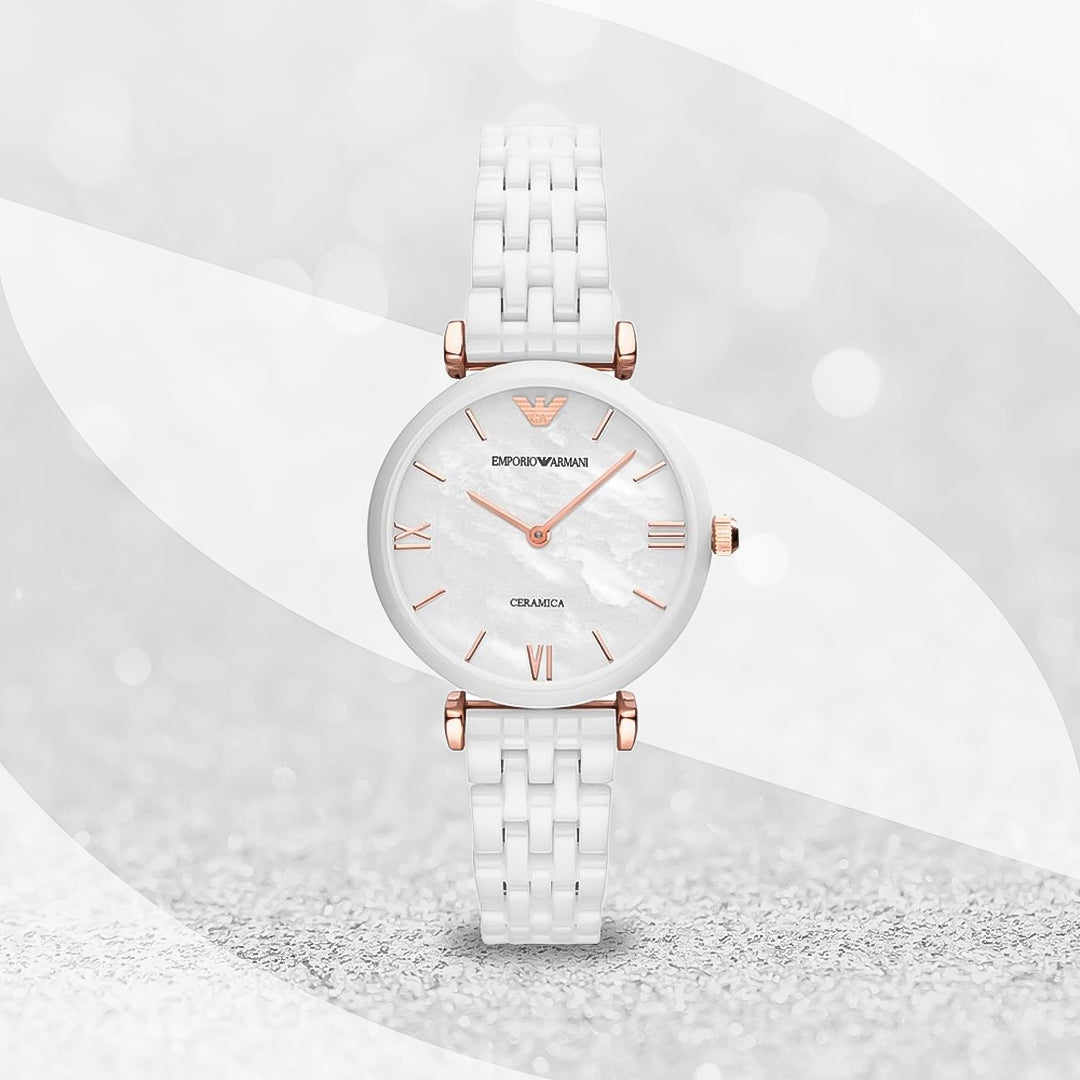 Emporio Armani Ceramica Mother of Pearl Dial Ladies Watch | AR1486