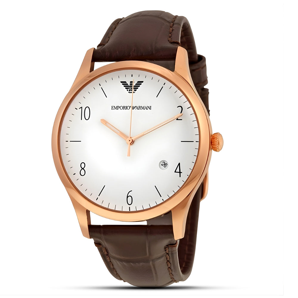 Emporio Armani White Dial Brown Leather Strap Men's Watch | AR1915