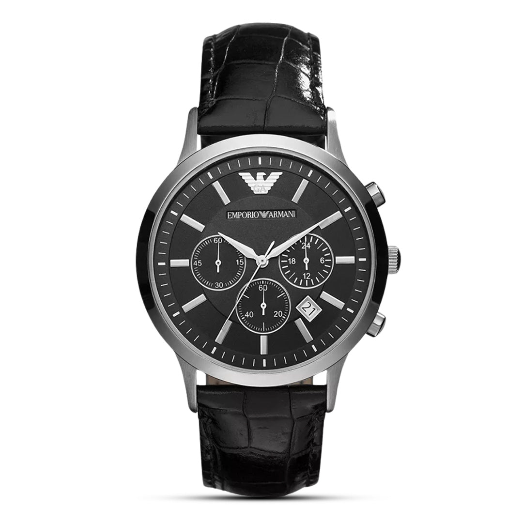 Emporio Armani Two-Hand Black Leather Men's Watch| AR2447