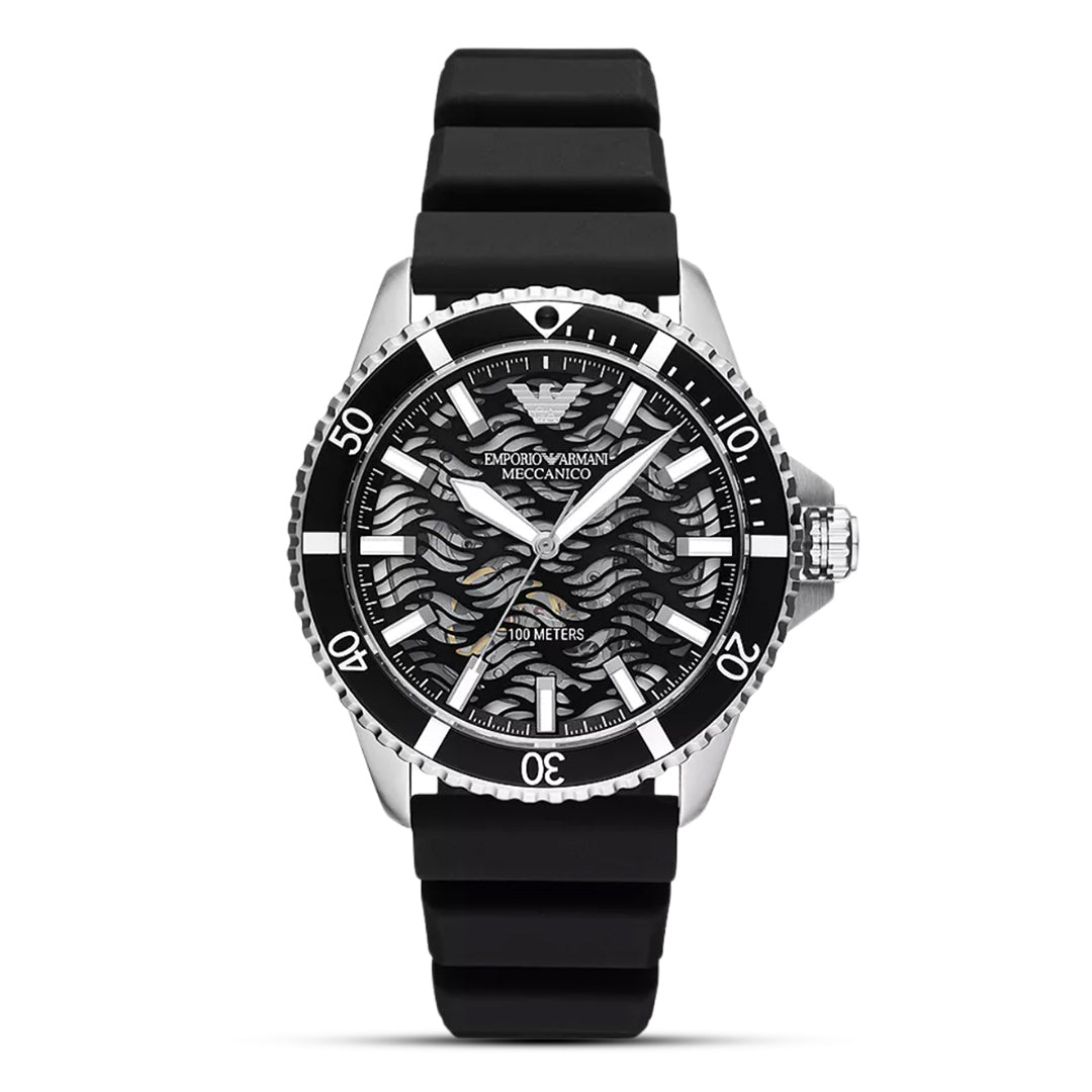 Emporio Armani Meccanico Automatic Black Dial Silicon Strap Watch | AR60062