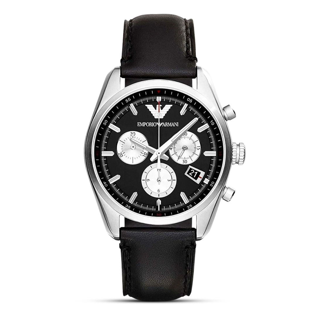 Emporio Armani Sportivo Quartz Black Dial Red Rubber Strap Watch For Men - AR6101
