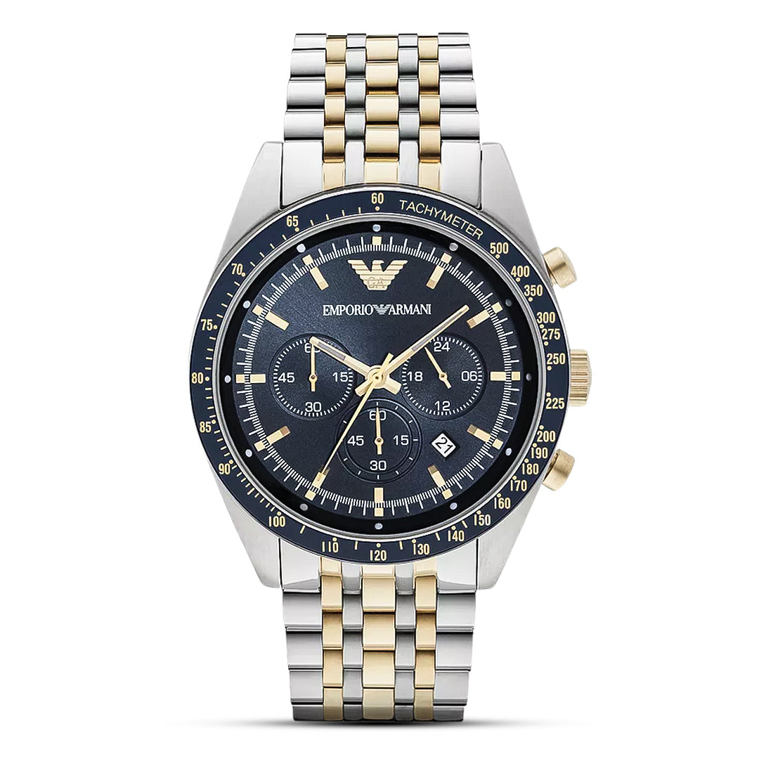 Emporio Armani Tazio Blue Dial Two Tone Men's Watch | AR6088
