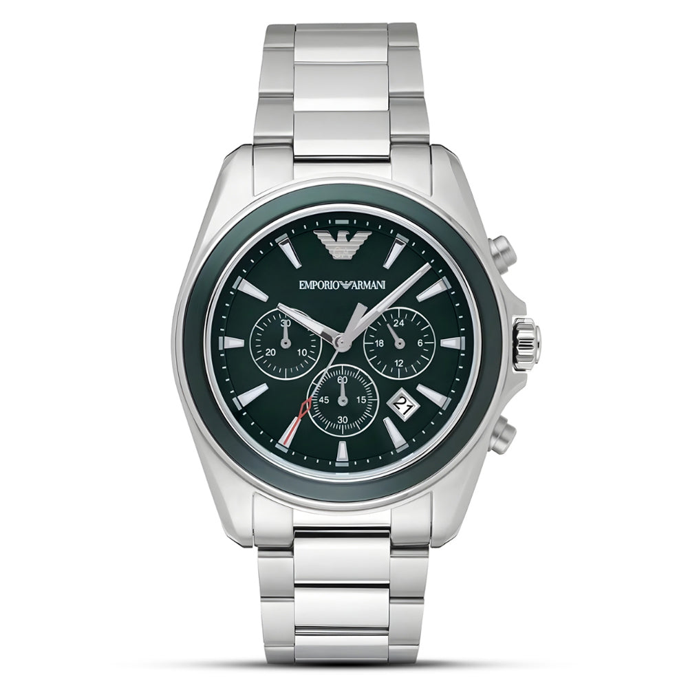 Emporio Armani Tazio Dark Green Dial Stainless Steel Men's Watch | AR6090