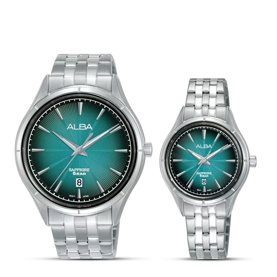 Alba Prestige Turquoise Gradation Dial Couple Watch | AS9T71X & AH7CY9X