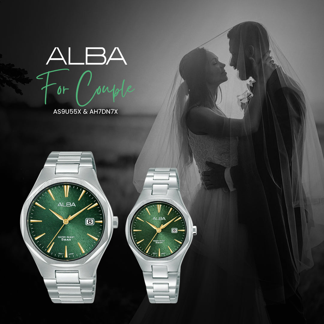 Alba Prestige Green Textured Sunray Dial Couple Watch | AS9U55X & AH7DN7X