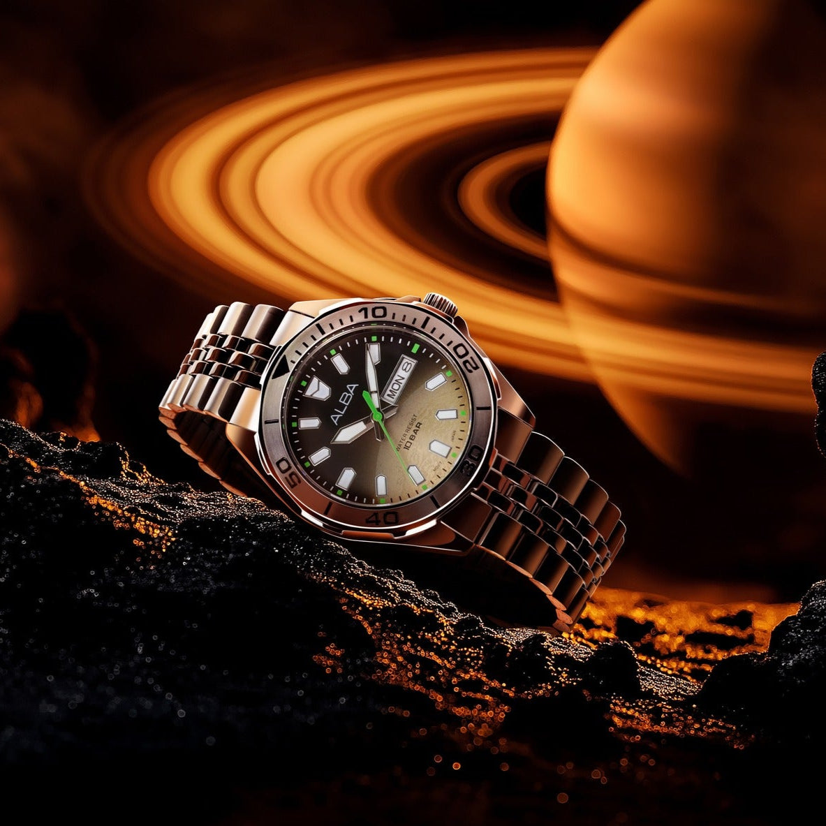 ALBA Sportive Saturn Khaki Gradation Dial Men's Watch | AV3585X