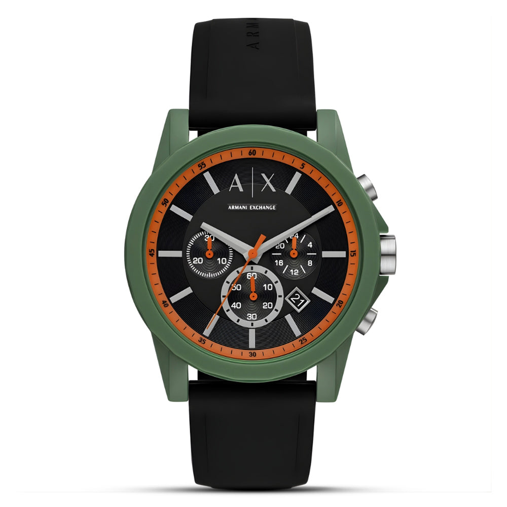 Armani Exchange Chronograph Black Dial Silicone Band Men's Watch AX1348