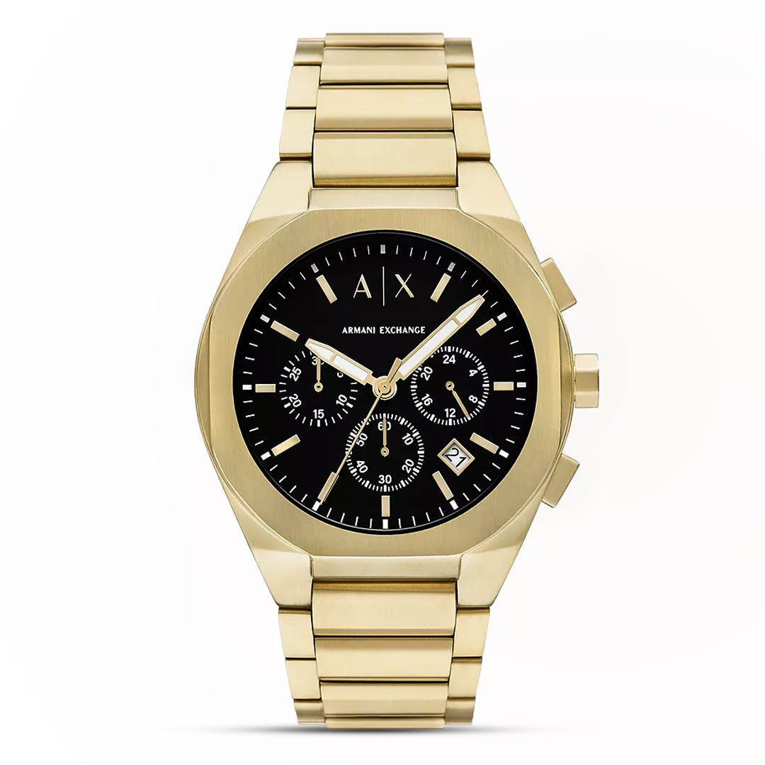 Armani Exchange Chrono Gold Tone Black Dial Watch | AX4180