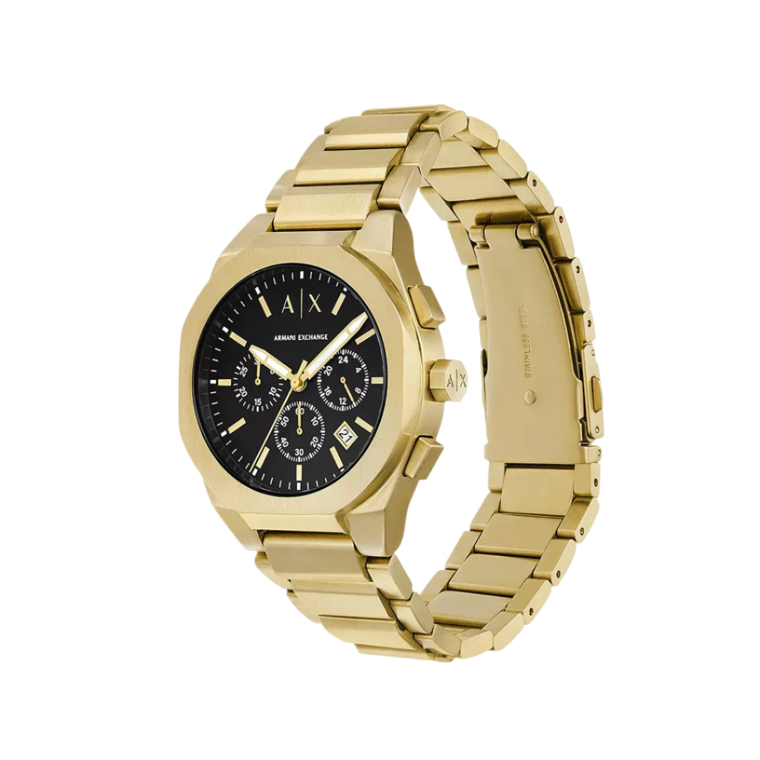 Armani Exchange Chrono Gold Tone Black Dial Watch | AX4180