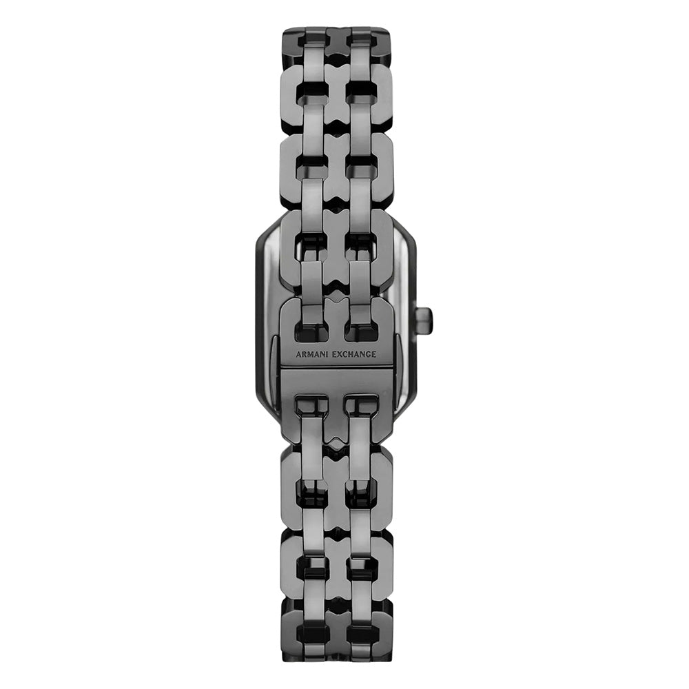 Armani Exchange Rectangle Gunmetal Blue Dial Ladies Watch AX5812