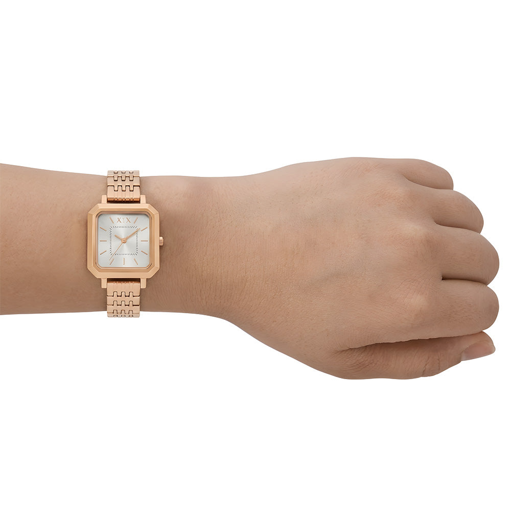 Armani Exchange Rose Gold Tone Silver Dial Ladies Watch AX7164