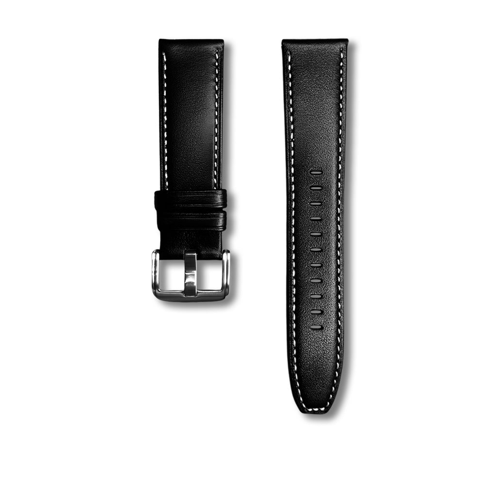 Cavern Premium 22mm Plain Black Leather Strap V2