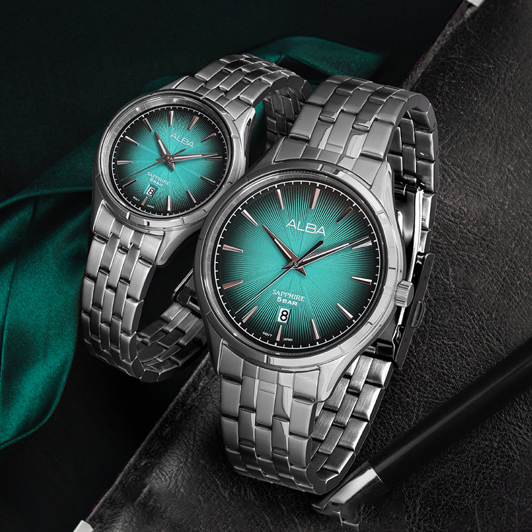 Alba Prestige Turquoise Gradation Dial Couple Watch | AS9T71X & AH7CY9X