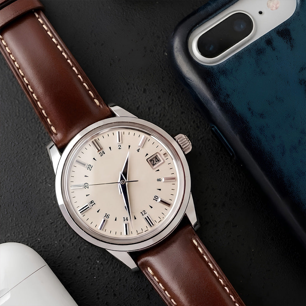Cavern 22mm Plain Brown Leather White Stitching Strap