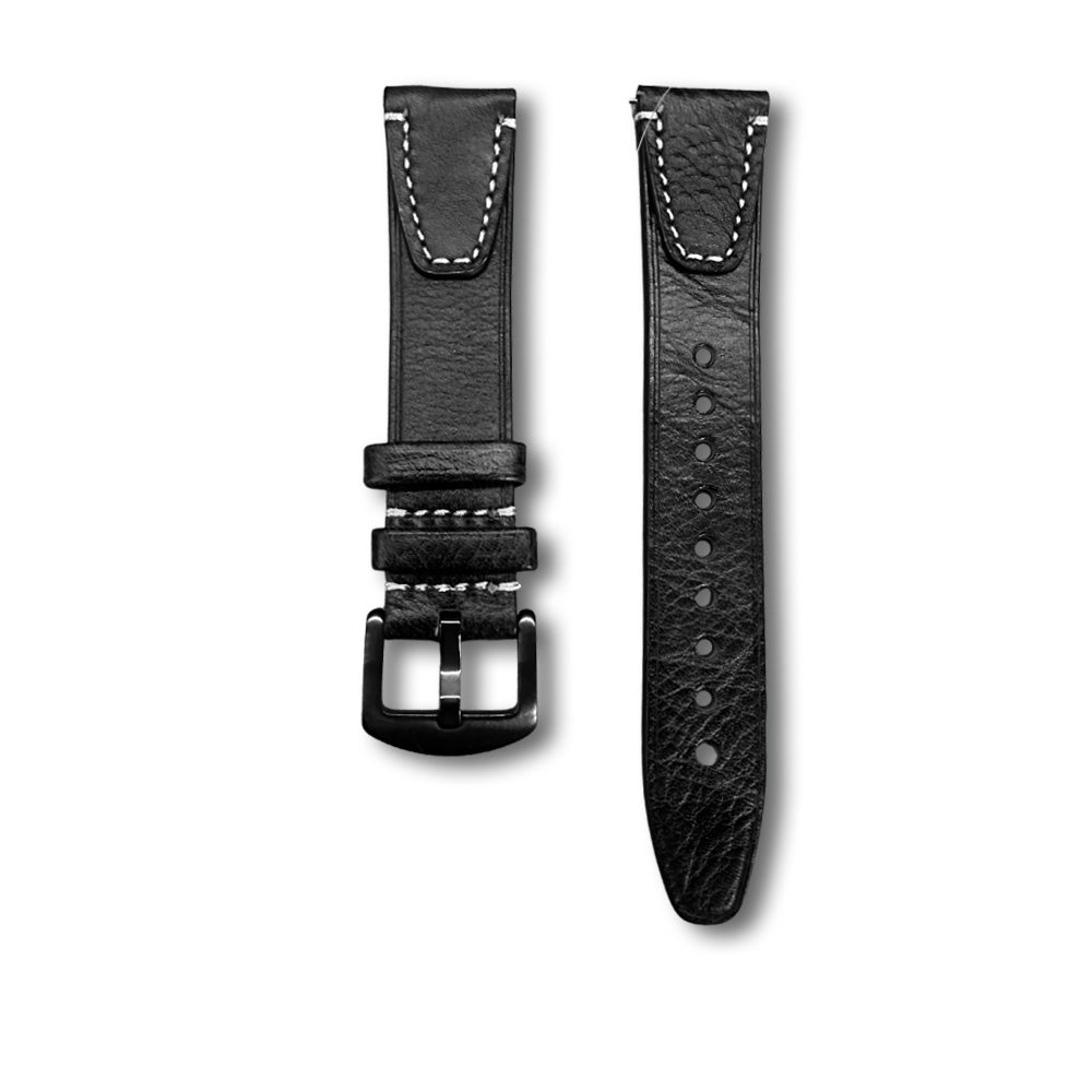 Cavern Premium 22mm Black Double Stitched Leather Strap