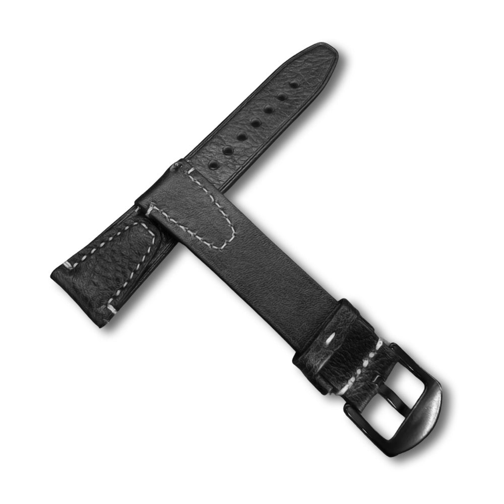 Cavern Premium 22mm Black Double Stitched Leather Strap