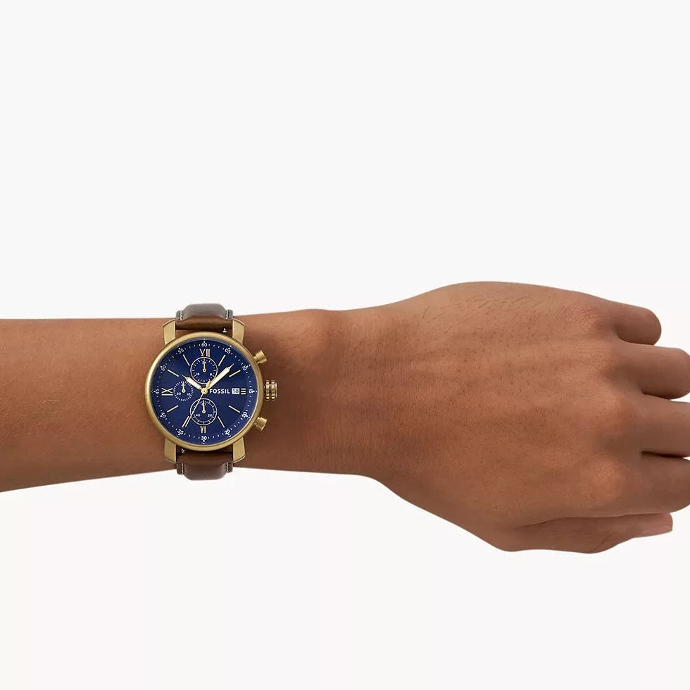 Fossil Rhett Chronograph Blue Dial Brown Leather Men's Watch| BQ2099