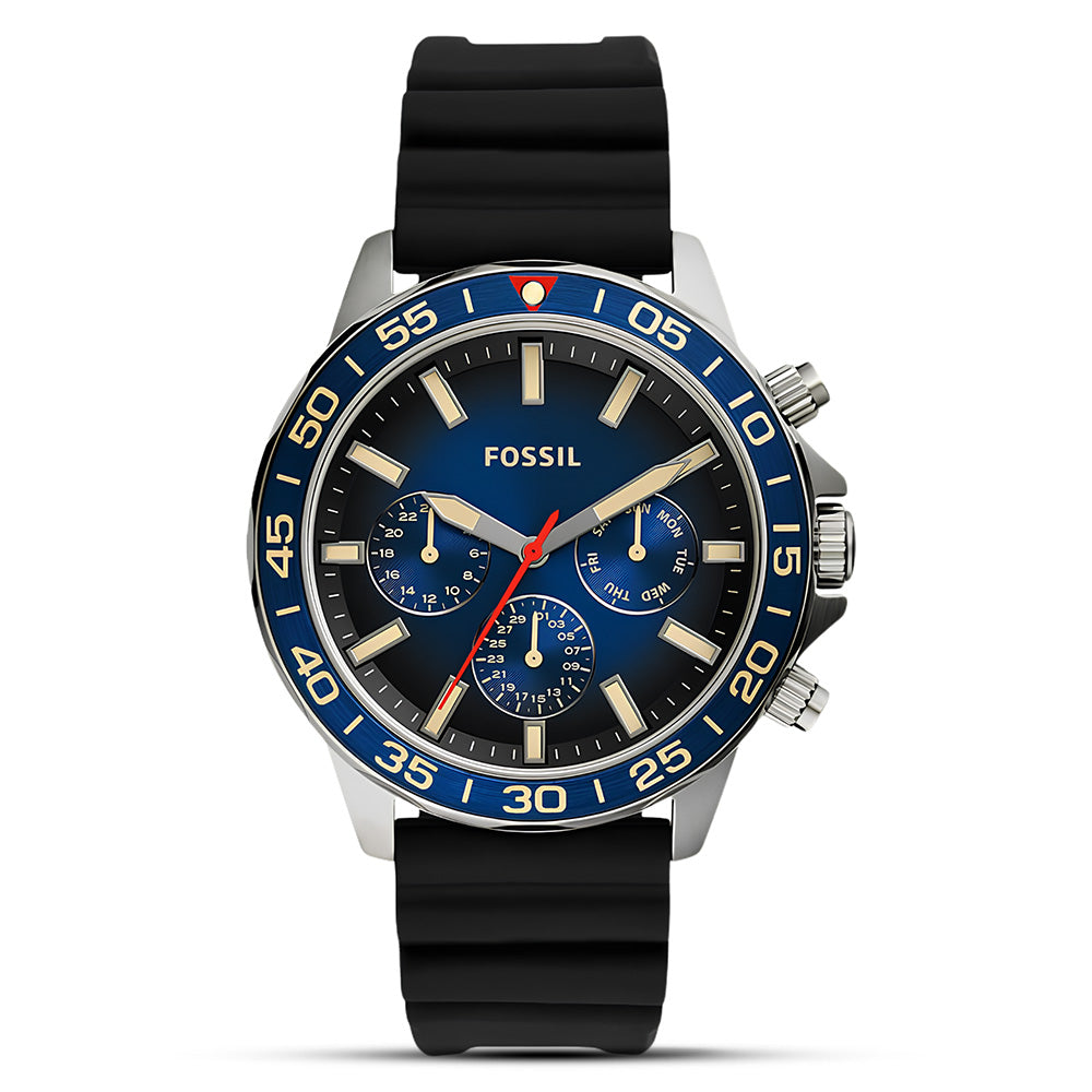 Fossil Bannon Smokey Blue Dial Silicon Strap Men's Watch | BQ2772