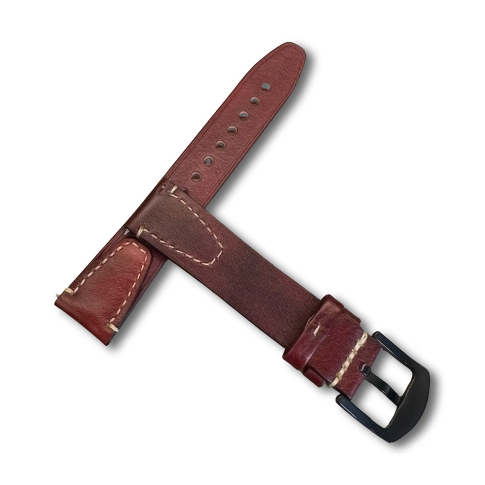 Cavern Premium 20mm Red Double Stitched Leather Strap