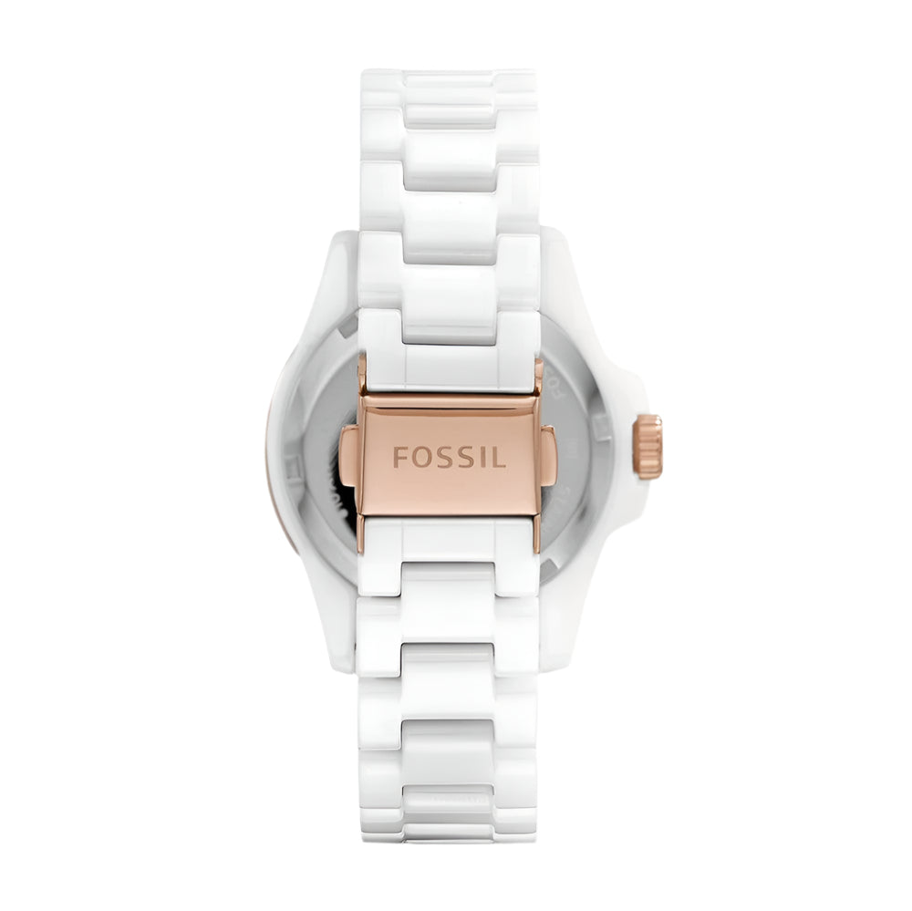 Fossil Three-Hand White Ceramic Women's Watch| CE1107