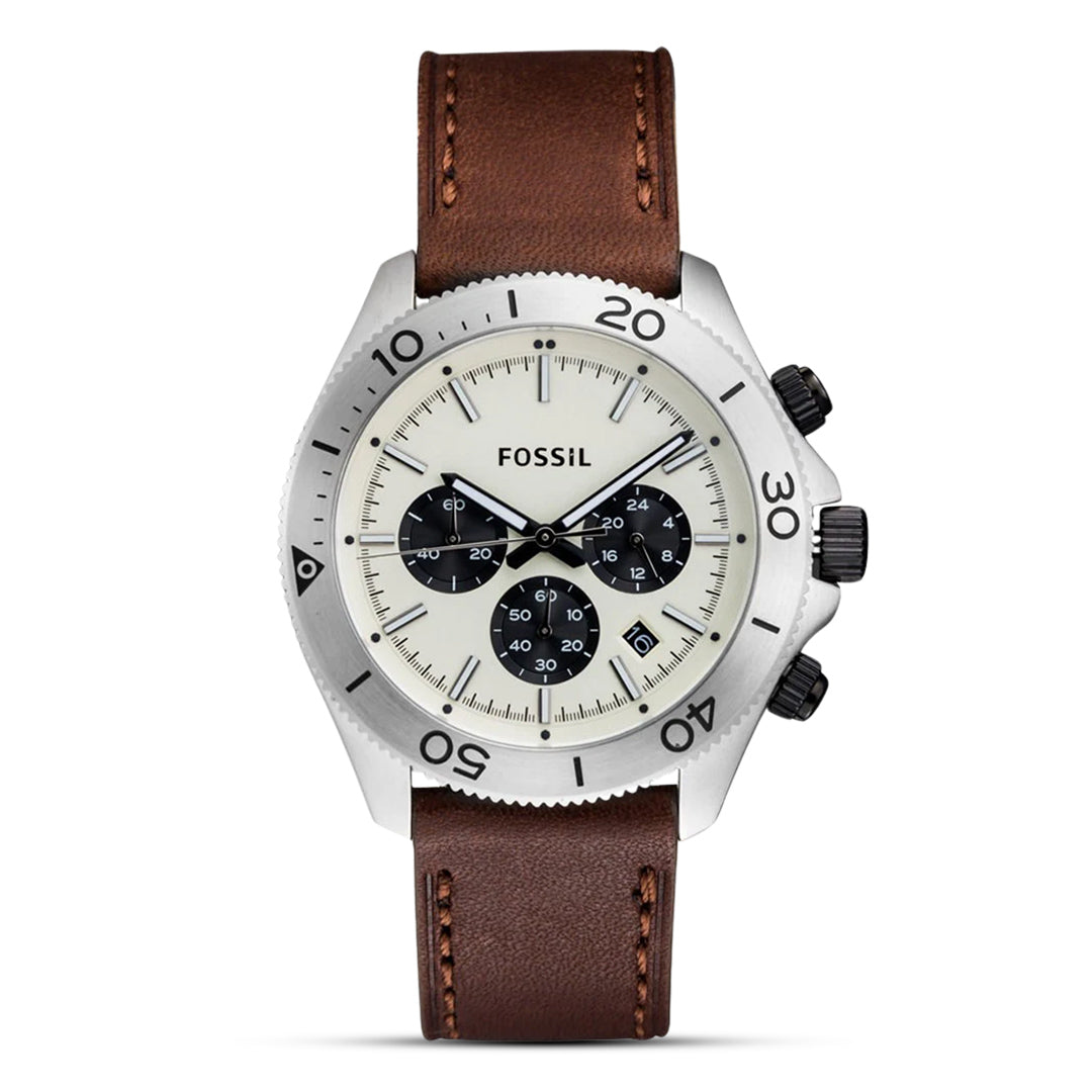 Fossil Retro Traveler Chronograph White Dial Brown Band Watch | CH2886