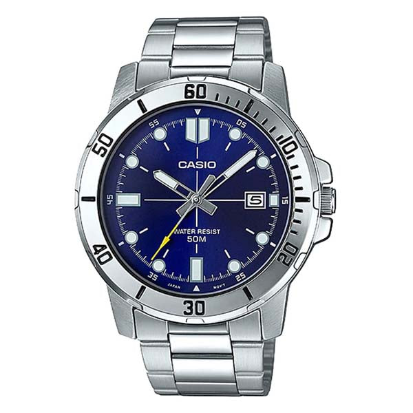 CASIO ENTICER STAINLESS STEEL BLUE DIAL MEN'S WATCH | MTP-VD01D-2EVUDF