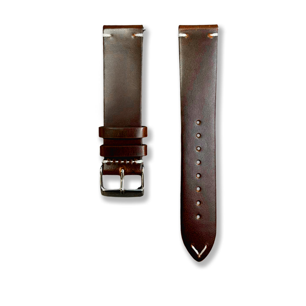 Cavern 20mm Dark Brown Full Grain Stitched Leather Strap