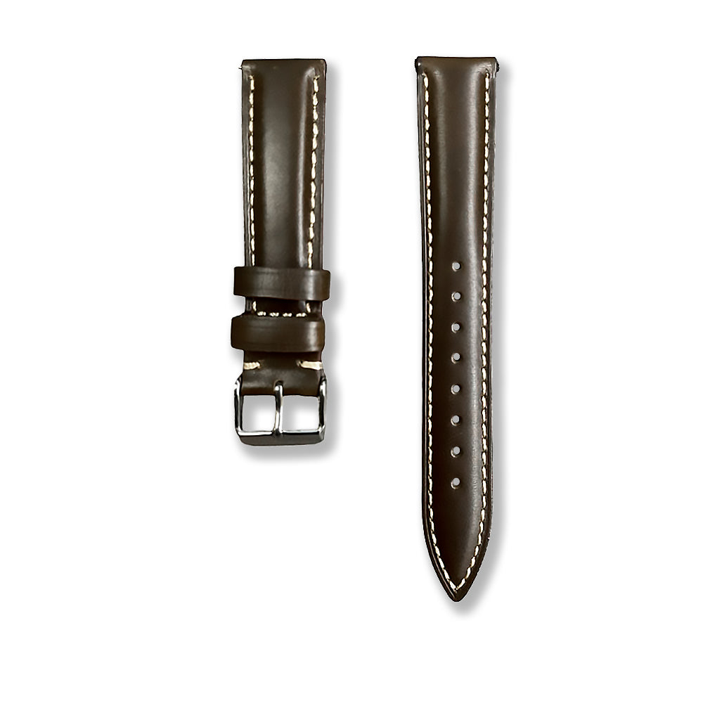 Cavern 20mm Plain Coffee Brown Leather White Stitching Strap