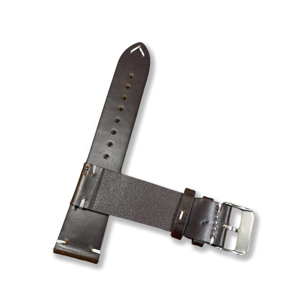 Cavern 22mm Dark Brown Full Grain Stitched Leather Strap