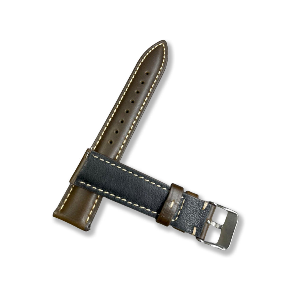 Cavern 22mm Plain Coffee Brown Leather White Stitching Strap