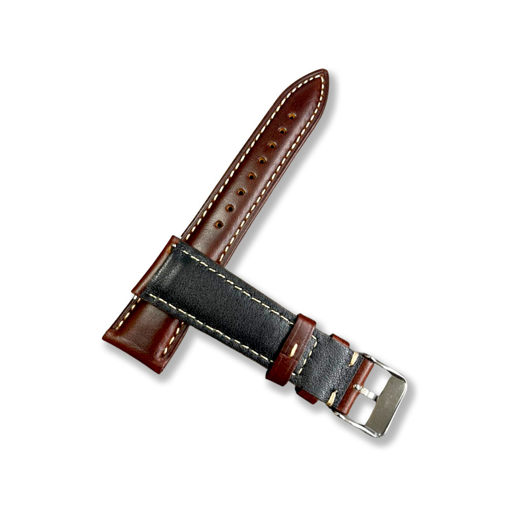 Cavern 22mm Plain Brown Leather White Stitching Strap