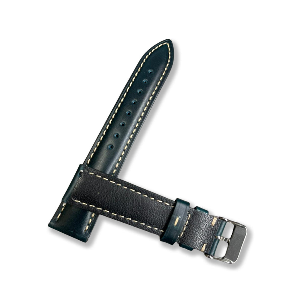 Cavern 22mm Plain Dark Green Leather White Stitching Strap