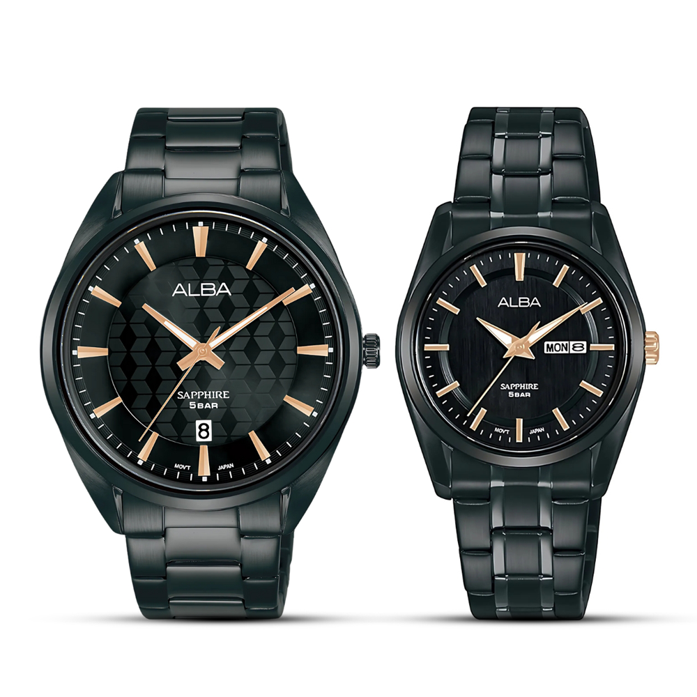 ALBA Quartz Black Dial Watch For Couple | AS9P51X1 & AH7AY3X
