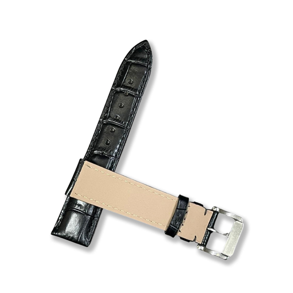 Cavern 22mm Black Crocodile Texture Leather Strap V2