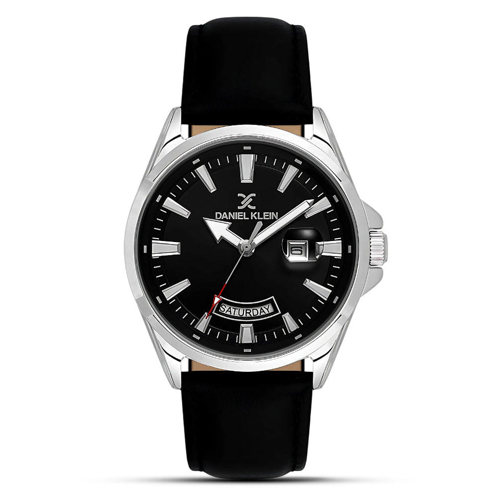 Daniel Klein Leather Strap Black Dial Men's Watch | DK.6.14038-1