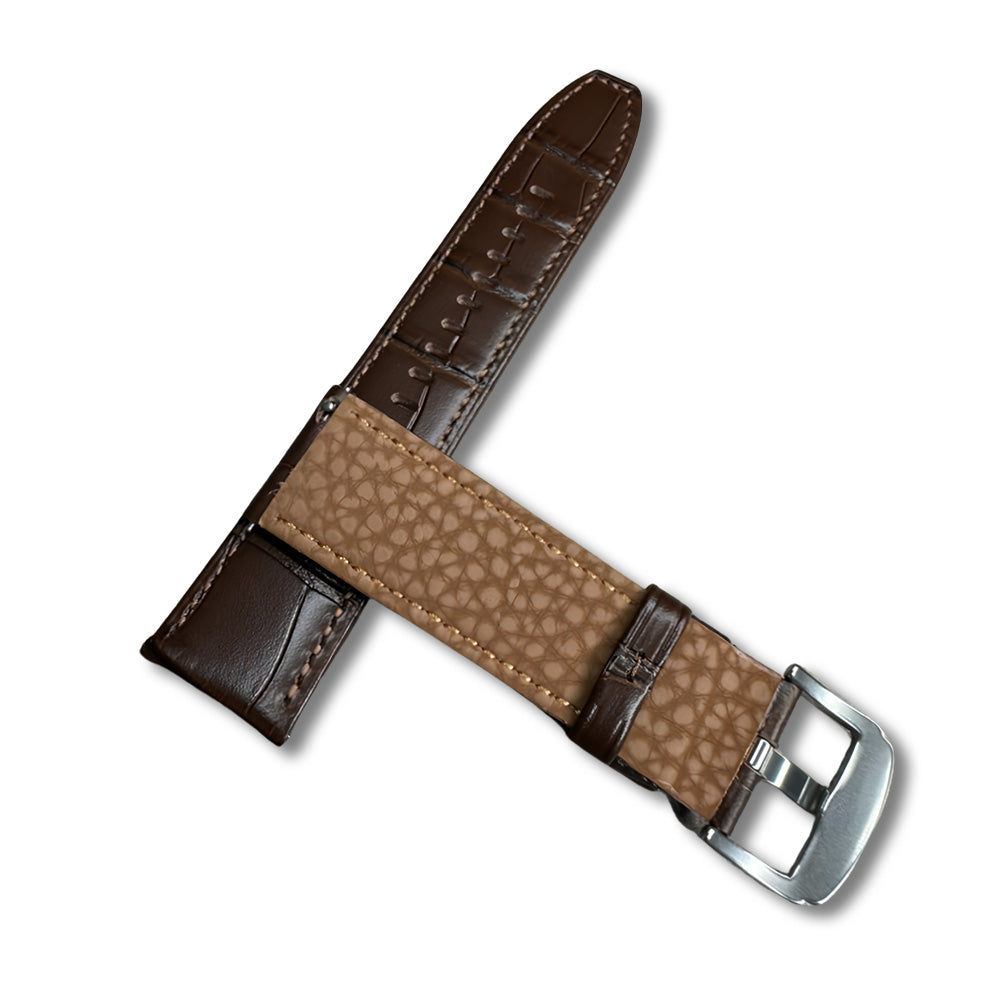 Cavern Premium 22mm Chocolate Brown Crocodile Textured Leather Strap