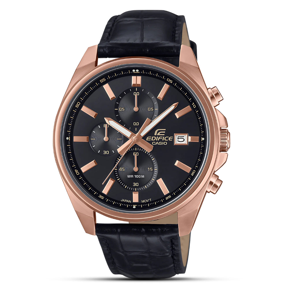 Casio Edifice Black Leather Strap Men's Watch | EFV-610ECL-1AUDF