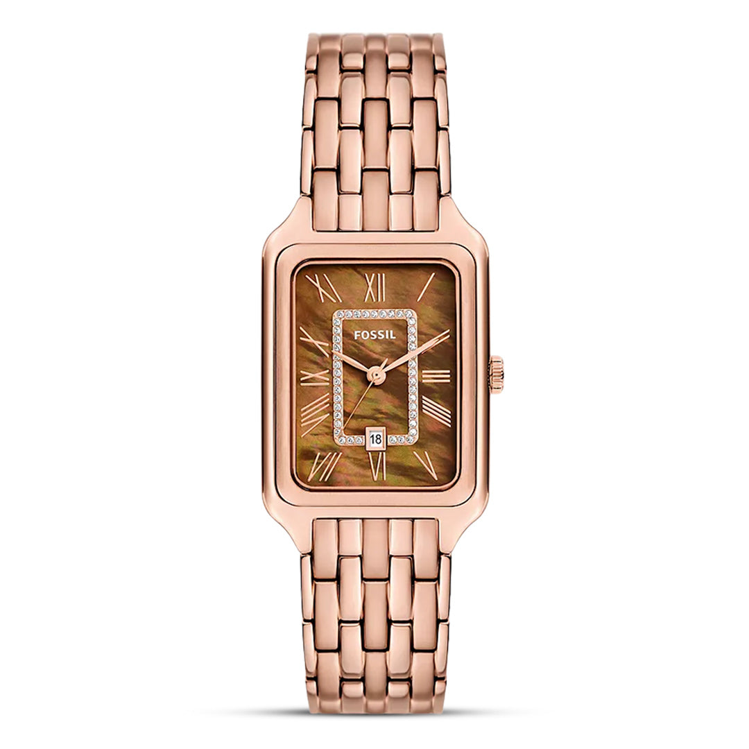 Fossil Raquel Date Rose Gold Tone Brown Dial Ladies Watch | ES5323