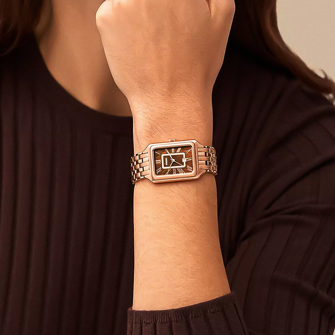 Fossil Raquel Date Rose Gold Tone Brown Dial Ladies Watch | ES5323
